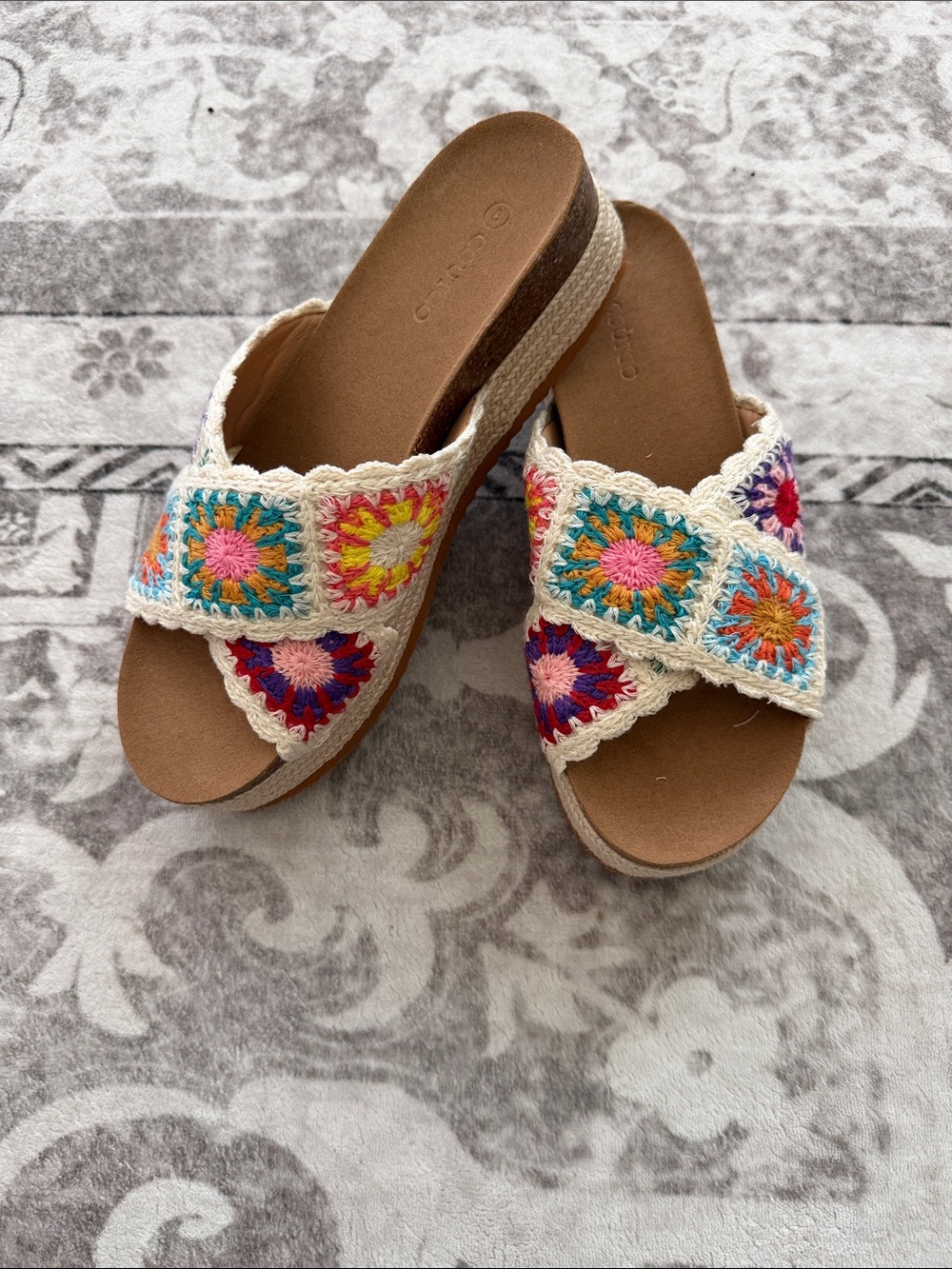 Crochet Multicolor Slide Sandals - Women's Summer Wedge